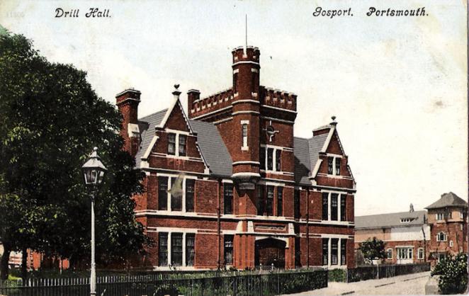 Postcard of Gosport Drill Hall - Click to go to next postcard - Huntley